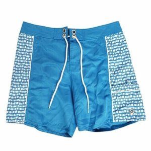 Eddie Bauer Unlined Swim Trunks Blue and White Board Shorts